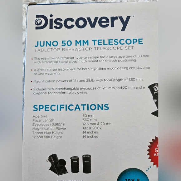 NEW IN BOX DISCOVERY JUNO 50 MM TELESCOPE Tabletop Refractor Telescope Set - Picture 6 of 8